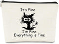 Cat Makeup bag It's Fine Everything is Fine Inspirational Funny Cat Kitten,Cosmetic Bag Zipper Travel Toiletry Bag Best Gift Idea for Cat Lovers Teen Girls,Cat Owners Gifts,Birthday Gift