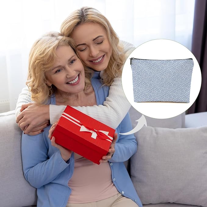 Vintage Polka Dots Blue Makeup Bag Cosmetic Bag Friend Friendship Gifts for Women Girls Sister Coworker Auntie Botanical Travel Organizer Zipper Pouch Christmas Thanksgiving Birthday Gifts