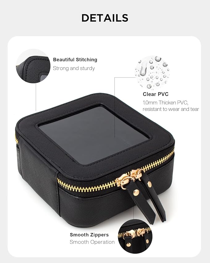 KOTORA Small Makeup Bag for Purse Cute Travel Makeup Bag Clear Cosmetic Bag with Zipper, Car Make Up Bag Organizer Storage Traveling Car Accessories Travel Essentials for Women (Mini Black)