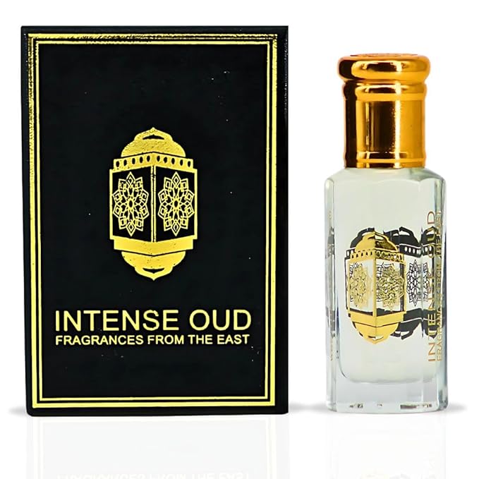 INTENSE OUD Khashab Al Sandal Long Lasting Arabian Perfume Oils for Women 12ML (0.40 OZ) Fragrance Oil with Cardamom, Violet, Sandalwood & Coconut - Concentrated Perfume Oil in Black Gift Box