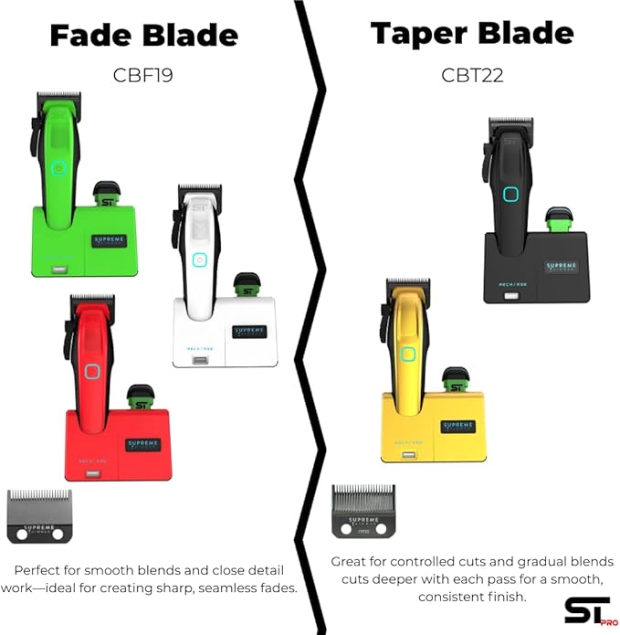 Supreme Trimmer Recharge Clipper - Professional Hair Clipper with 2 Removable Batteries, Brushless Motor, Smart Charge Stand, USB-C Charge & DLC Blades Barbers | STC779