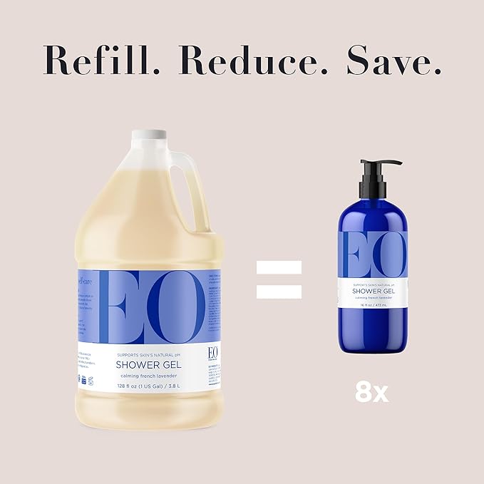 EO Shower Gel Body Wash Refill, 1 Gallon, French Lavender, Organic Plant-Based Skin Conditioning Cleanser with Pure Essentials Oils