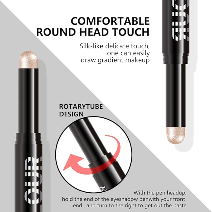 Beige Shimmer Cream Eye Shadow Stick Makeup for Women, Bright Nude Shimmer Matte Eye Shadow Brightener Stick for Eyes, Waterproof Eyeshadow Pencil Applicator Blendable for Eye Highlight 10