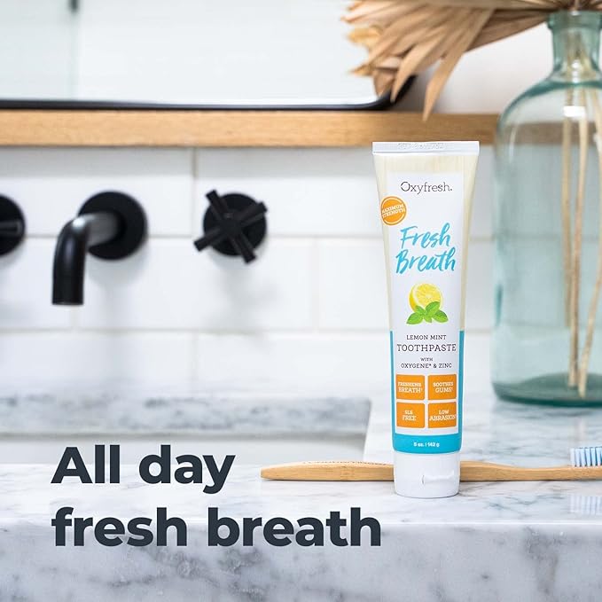 Oxyfresh Maximum Fresh Breath Lemon Mint Toothpaste - Clean Teeth & Fresh Breath - Natural Essential Oils & Natural Xylitol to Help Fight Tartar - SLS & Fluoride Free - 5 oz (Pack of 3)