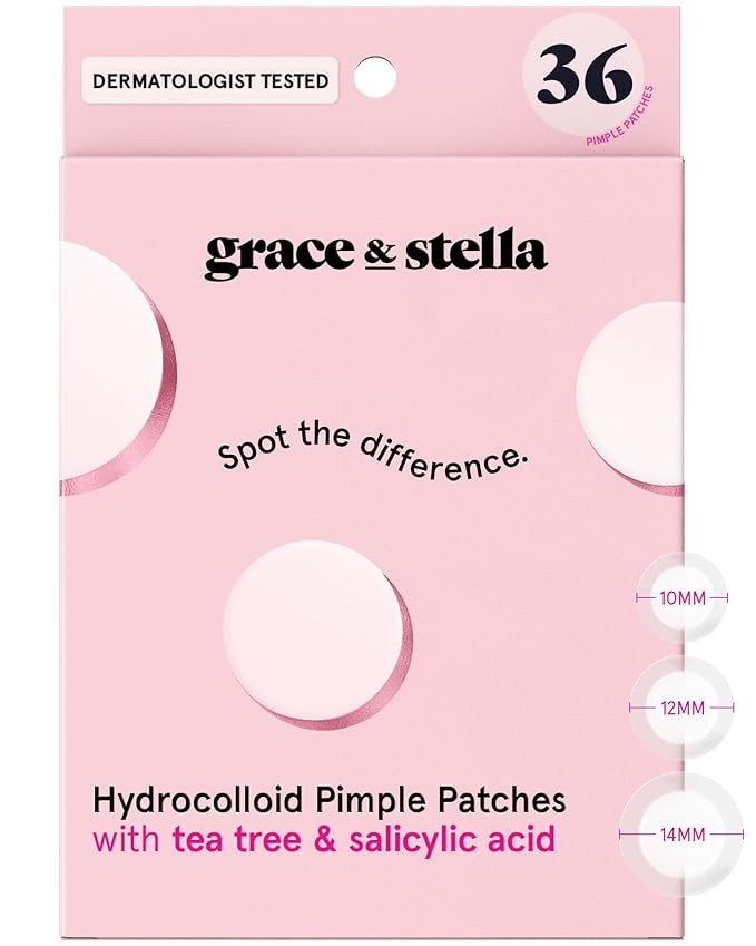 grace & stella Award Winning Multi-Size Pimple Patches for Face - Dermatologist Tested Acne Patches for Face - Hydrocolloid Patch for Breakouts, Whiteheads - Vegan Pimple Patch (Clear, 36 Pack)