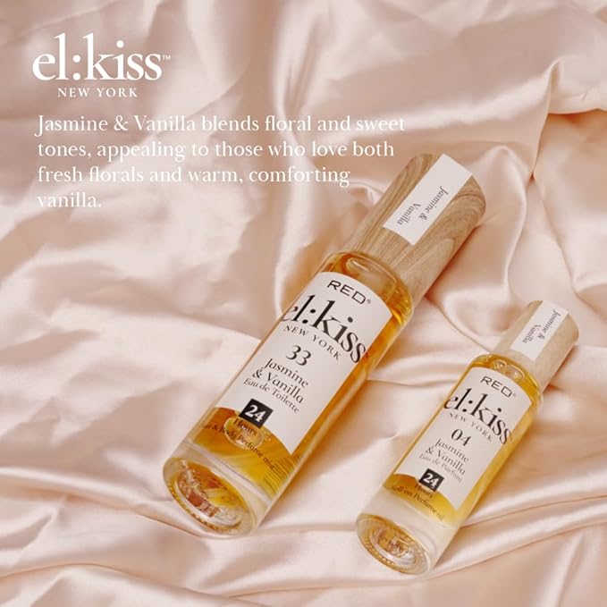 EL:KISS Roll On Perfume, Jasmine & Vanilla Inspired by SDJ 68, Eau de Parfum 12mL (.40 Fl Oz), Hydrating & Long-Lasting, Alcohol-Free & Mineral Oil-Free, With Jojoba, Argan & Coconut Oil