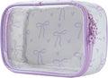Cute Clear Makeup Bag with Bow Pattern,Transparent Nylon Travel Cosmetic Case with Zipper,Portable Makeup Organizer Pouch for Essentials(03Purple)