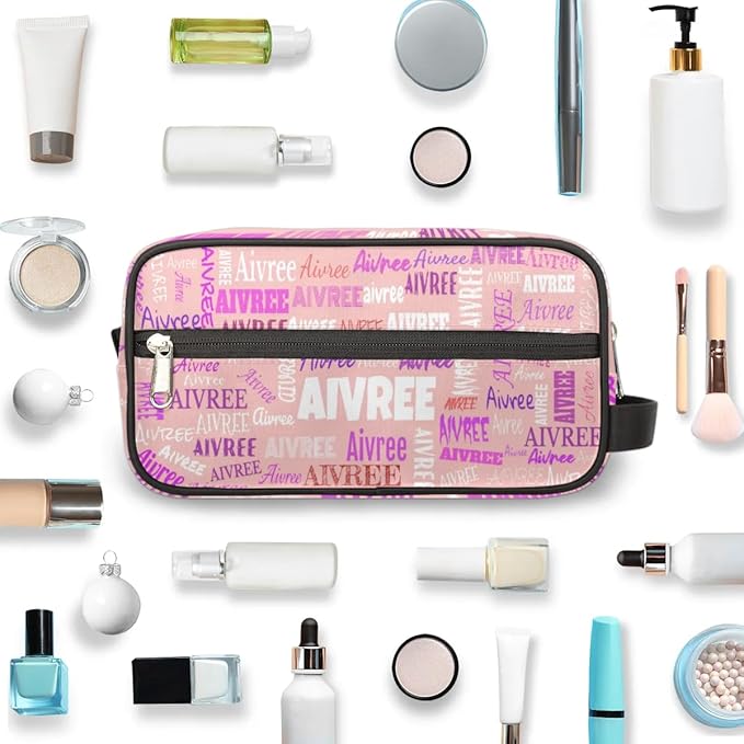 Custom Travel Toiletry Bag for Women, Large Makeup Bag, Cosmetic Bag, Comestic Essentials for Women, Light Pink Background