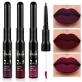 3Pcs 2 in 1 Dark Deep Red Purple Plum Black Cherry Lip Liner and Liquid Lipstick Stain Makeup Set for women, Long Lasting Smudge Proof Lip Tint Matte Finish Lip Gloss for All-Day Color Hold , Set11