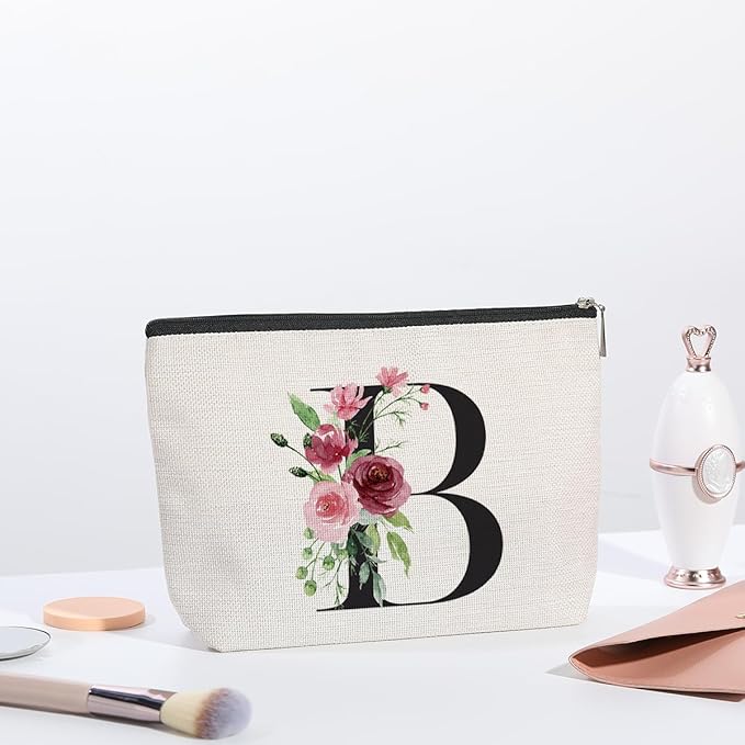 Initial Makeup Bag, Personalized Gifts for Women, Bridesmaid Gifts, Birthday Gifts for Women Mom, Gifts for Best Friend, Bride Bridesmaid Cosmetic bag (Letter B)