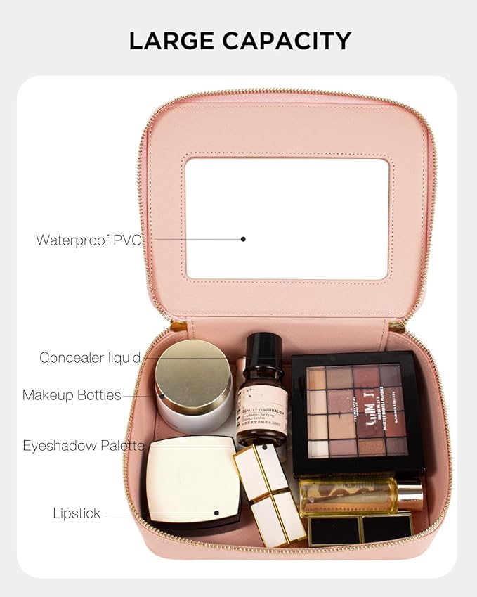 Clear Makeup Bag, Travel Cosmetic Organizer Case Waterproof Skincare Toiletry Bag with Zipper Portable Make Up Pouch Compact Car Organizer Bag for Essentials (Large Dark Pink)