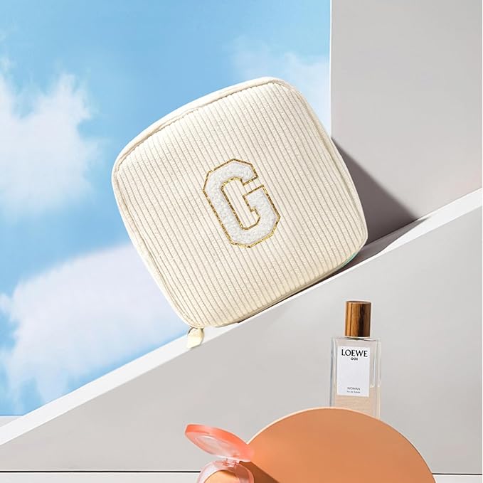 LETGO Birthday Gifts for Women Small Personalized Initial Monogram Makeup Bag,Preppy Corduroy Makeup Bags Travel Toiletry Bag Cute Pouch Purse for Her Mom Girlfriend Wife Sister Teacher Bridesmaid
