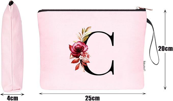 Vavabox A-Z Personalized Makeup Bag, Birthday Gifts for Women Mom, Gifts for Best Friend, Bride Bridesmaid Cosmetic bag (C, Pink)