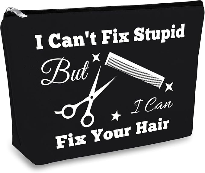 Hairdresser Gifts Makeup Bag Hair Stylist Gift Black Cosmetic Bags Funny Hair Dresser Gift Cosmetic Pouch Oxford Cloth Makeup Case Christmas Graduation Present for Hairdresser Inspirational Present