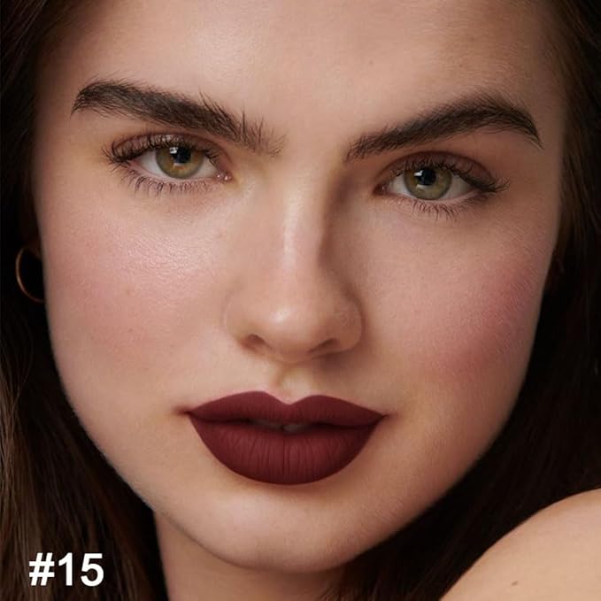 evpct 1Pcs Dark Deep Red Lip Liner and Lipstick Set Kit for Women Matte Lips Kit with Lip Liner Lip Stains Long Lasting Waterproof 24 Hour Lipstick and Lip Liners Combo Lipliners Pencil Set 15#