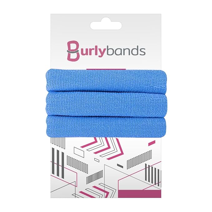 Burlybands Large Hair Ties for Thick, Heavy or Curly Hair - Non-Slip, Non-Damage, Seamless Women's Ponytail Scrunchies - Light Blue, 3 Pcs