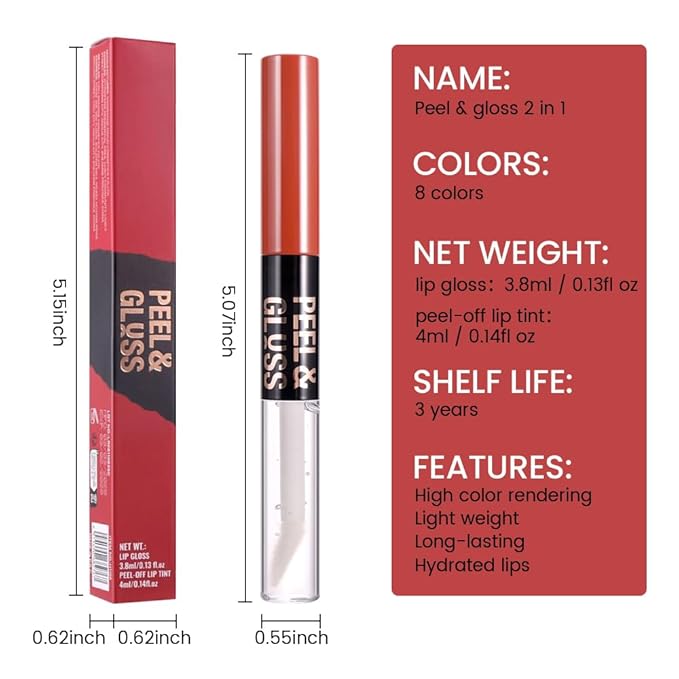 Vivid Coral Peel off Lip Stain Lip Oil Dual Ended Combo Set with Tweezer, 2 in 1 Lips Liner Stain Oil Long Lasting Waterproof, High Pigmented Flawless Lips Tint Stick Not Faded Vegan & Cruelty-free