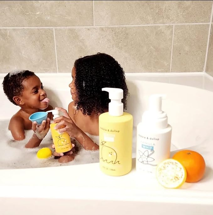 Dabble & Dollop Lemon + Vanilla Body Wash & Shampoo – 3-in-1 Natural Bubble Bath for Kids, No Parabens or Sulfates, Vegan, Gluten-Free, Tear-Free (2-Pack)