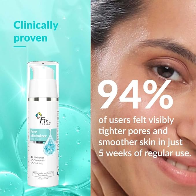 Fixderma 20% Niacinamide Serum for Face for Pore Minimizer with 2.5% Glucosamine & Hyaluronic Acid for Open Pores | Hydrating Serum for Men & Women - 30g