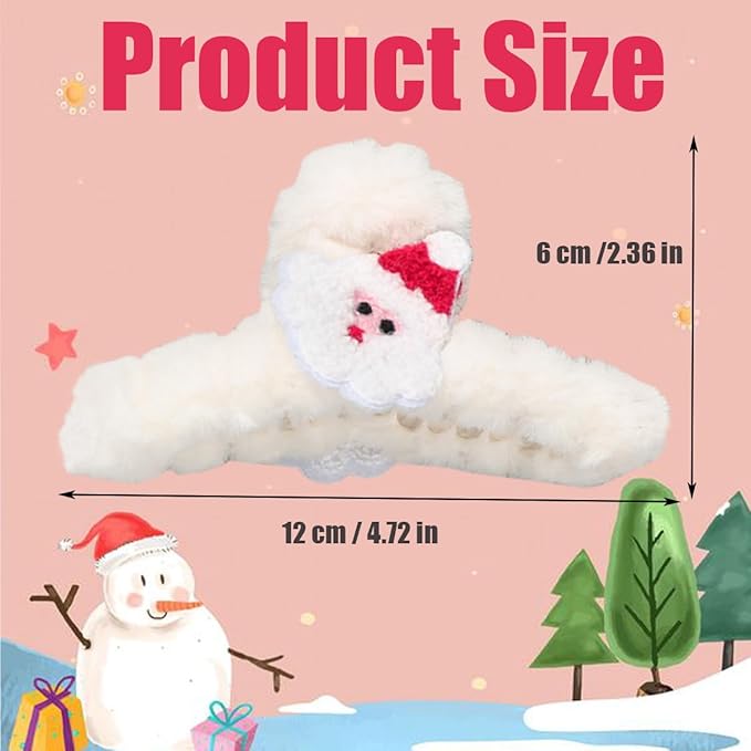 Christmas Hair Clips White Plush Acrylic Hair Claw Clips Cute Santa Claus Design Hairpins Xmas Hair Accessories Nonslip Large Clamp Clips for Medium Thin Hair Decoration 1Pcs