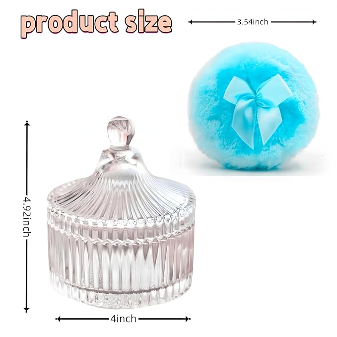 2 Pcs Large Body Powder Puff and Container Powder with Puff Powder Puff Crystal Container Soft Washable Reusable Velour Face Body Glitter Powder Puff Wet Dry Makeup (Clear Heart)