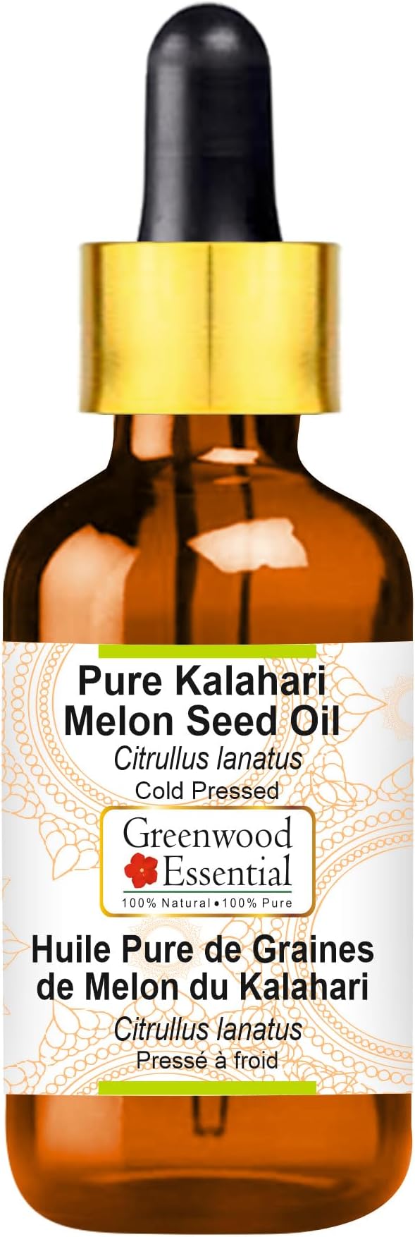 Greenwood Essential Pure Kalahari Melon Seed Oil (Citrullus lanatus) with Glass Dropper Cold Pressed 10ml (0.33 oz)