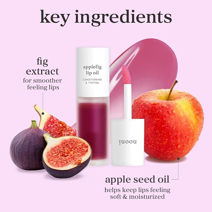 NOONI Korean Lip Oil - Applefig | Long-Lasting, Moisturizing, Plumping, Revitalizing for Dry Lips, Waterproof, No Peel Off, Hydrating, Stocking Stuffers, Cute Stuff, 0.12 FL Oz