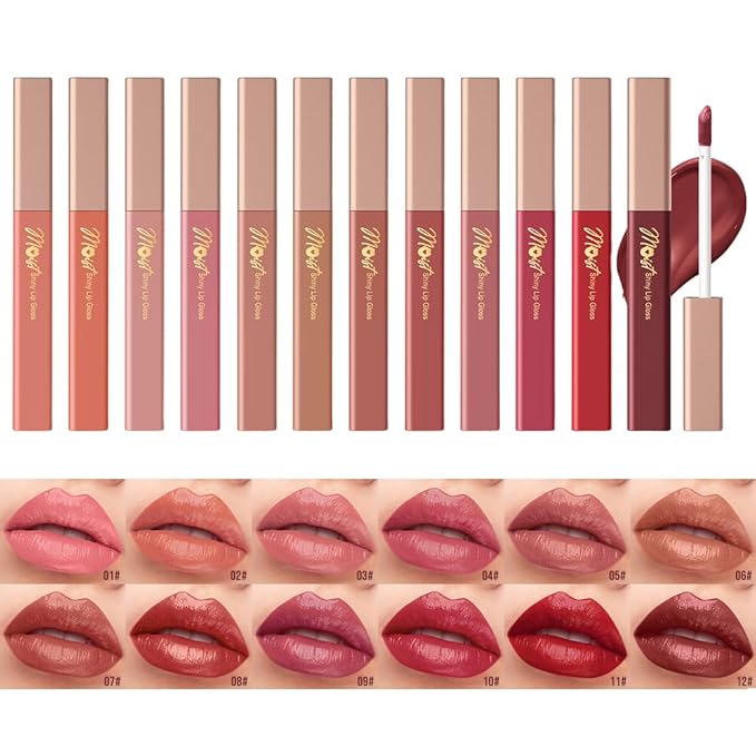 12 Colors Lip Gloss Set, High-Shine Waterproof Collection, Long Lasting Moisturizing Formula with Mirror Finish, Adult (11#, 1 Count (Pack of 1))
