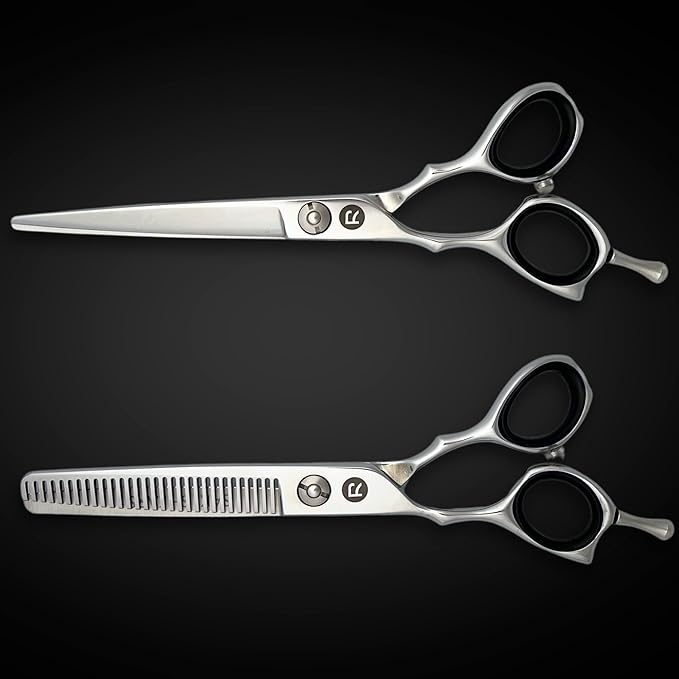 Left Handed Set of Hair Cutting Shears - Saki Kotaro - Made from Japanese 440C Steel - 6 Inch Set Includes Left Hair Scissors, Left Thinning Shears, Razor and Leather Shears Case