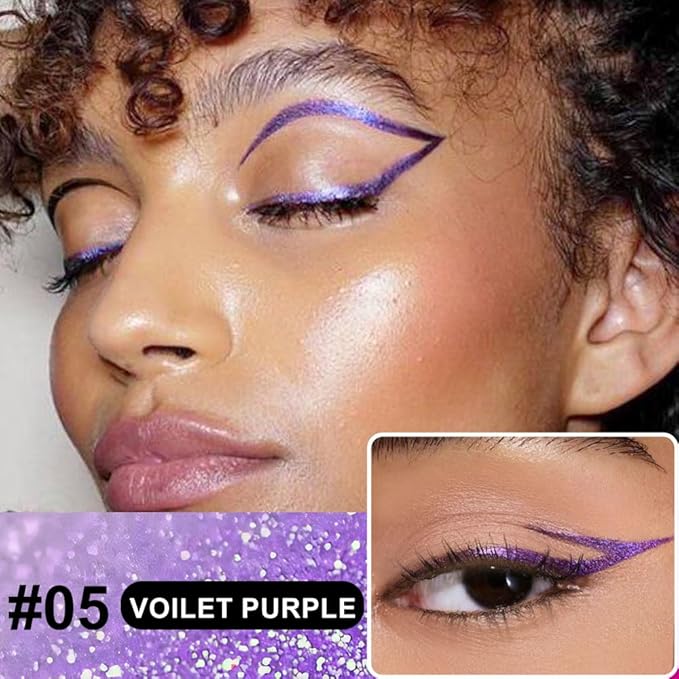evpct 1Pcs Voilet Purple Glitter Glittering Diamond Shimmer Liquid Eyeliner Eye Makeup Pencil Set, Sparkle Shimmer Colored Eyeliner Pen Waterproof Smudge Proof Long Lasting High Pigmented 05#