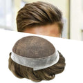 Mens Toupee Human Hair Piece French Lace Toupee for Man Hair System Indian Human Hair Replacement Systems V-Looped PU Front Hairpieces 7"X9" 6# LIGHT BROWN