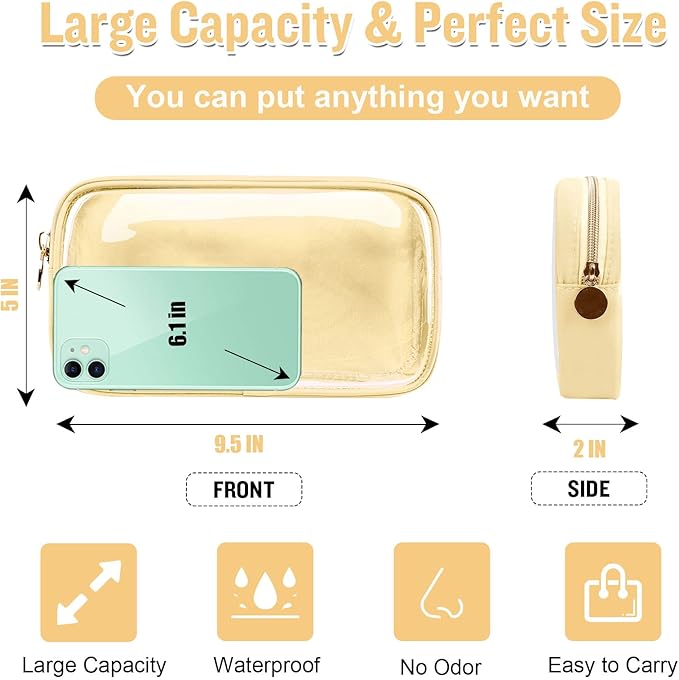 Nylon Small Clear Makeup Bag for Purse, Cute Makeup Bag Preppy Cosmetic Zipper Pouch Purse, Waterproof Travel Toiletry Bag Coin Pouch Clutch Makeup Brush Bag Organizer Storage for Women Ladies(Beige)