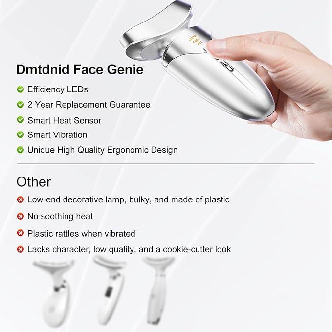 Red Light Beauty Device for Face and Neck, Based on High-end Red and Blue LED Light, Facial Cold and Hot, Vibration Technology, 3 Color Led Face and Neck Beauty Device for Home Use, Pearly White