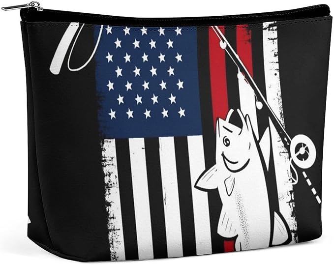 Fashion Zipper Cosmetic Case, Portable Makeup Case, Personality Toiletry Bag, Travel Cosmetic Toiletry Bag Bass Fish Fishing Lure American Flag