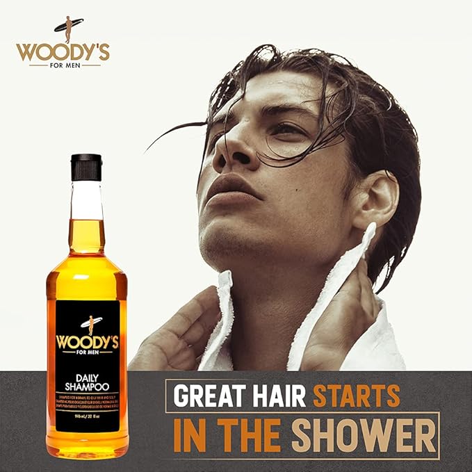 Woody's Daily Shampoo for Men – Sulfate-Free, All-Natural & Organic Scalp Cleanser for Healthy Hair, 32 fl oz