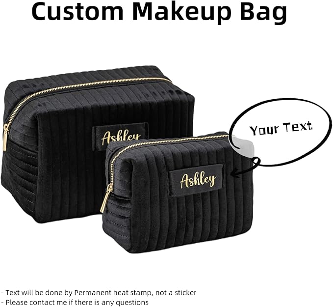 Personalized Makeup Bag, Black Velvet Custom Name Travel Makeup Bag for Women Teen Girls Birthday Gifts Mothers Day Gifts for Mom