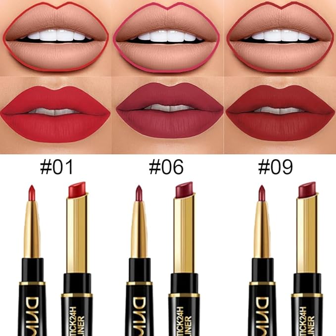 BINGBRUSH 3Pcs 2-in-1 Dark Wine Red Lip Liner and Lipstick Combo Set for Women, Matte Lips Kit with Lipliner Pencil Set Lip Stains Long Lasting Waterproof 24 Hour Original