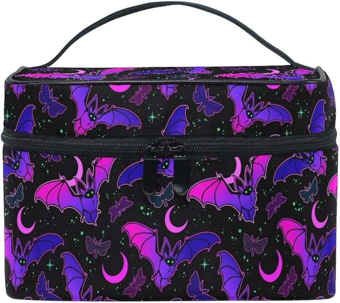 Goth Makeup Bag, Purple Bat Gothic Butterfly Makeup Organizer Bags Toiletry Bag Box Travel Cosmetic Bag Make Up Train Case for Women Teen Girl Ladies