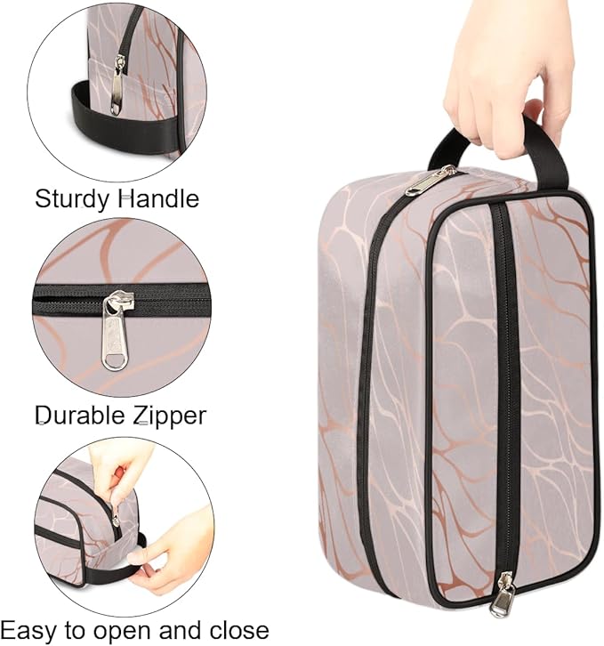 Abstract Rose Gold Marble Travel Toiletry Bag for Women Men Lightweight Cosmetic Makeup Bag Organizer Waterproof Shaving Bag Dopp Kit with Large Capacity for Toiletries and Shaving Accessories