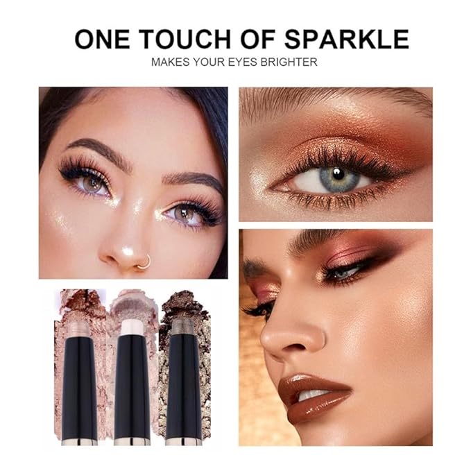 Dark Brown Eyeshadow Stick Makeup, Long-Lasting Waterproof Eye Shadow Pencil, Hypoallergenic Smudge-Proof Glitter Primer Palette Shimmer Eyeliner, Easy to Blend Eye Make Up