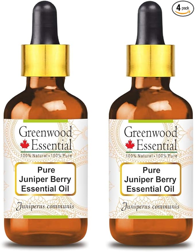 Greenwood Essential Pure Juniper Berry Essential Oil (Juniperus communis) with Glass Dropper Steam Distilled (Pack of Two) 100ml X 2 (6.76 oz)