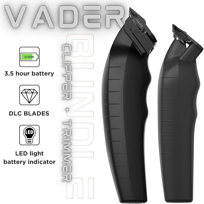 Supreme Trimmer 2-in-1 Vader Clipper & Trimmer Kit | Cordless Beard Trimmer & Mens Clippers Set for Barbers or Home | with DLC Coated Blades | Black