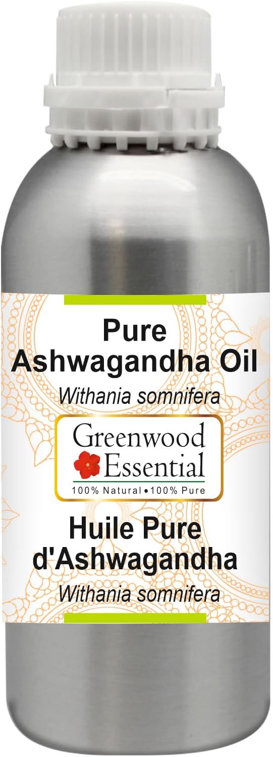 Greenwood Essential Ashwagandha Oil (Withania somnifera) | Infused | Pure | Non-Sticky | Lightweight | Ayurvedic | For Body Massage | Men & Women | 300ml (10 oz)