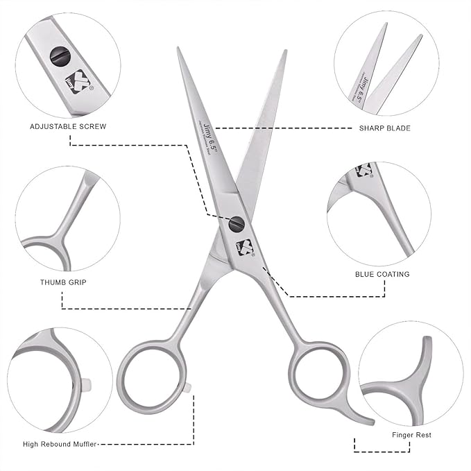 Jimy 6.5" Hair Scissors Professional – Ultra Sharp Razor Edge Stainless-Steel Scissors to Cut Hair – Ergonomic Design Salon Quality Hair Shears for Men, Women & Barbers