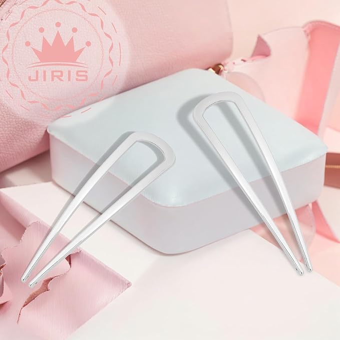 2PCS 4.2Inch French Hair Pins U-Shaped Pins for Women and Girls Fashion Metal Hair Pin French Twist Hair Pins for Buns, Updos,Stylish and Functional(set1-silver)