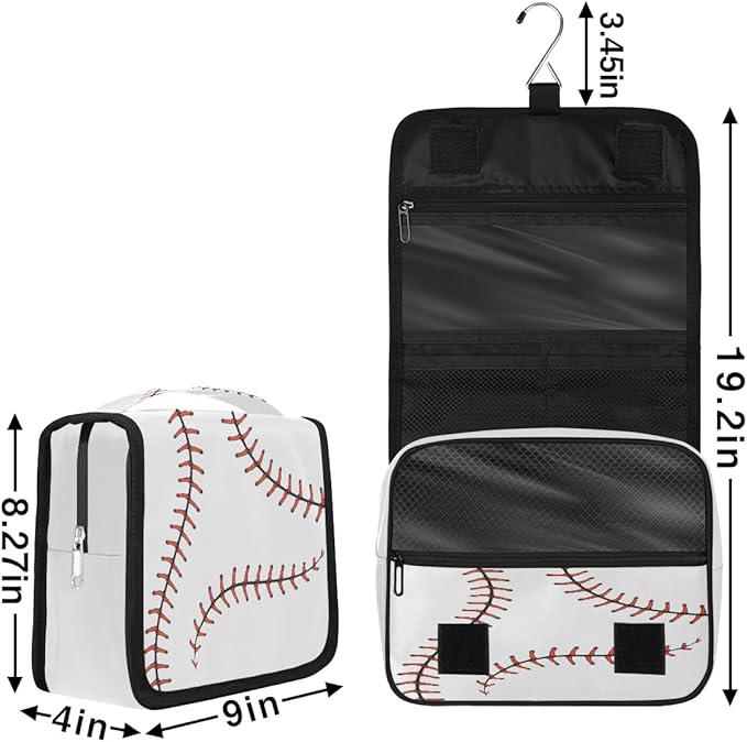 Travel Toiletry Bag for Women & Men Sport Baseball Red Hanging Cosmetic Organizer Portable Waterproof Makeup Case Make Up Bag with Compartments Travel Essentials for Bathroom Shower