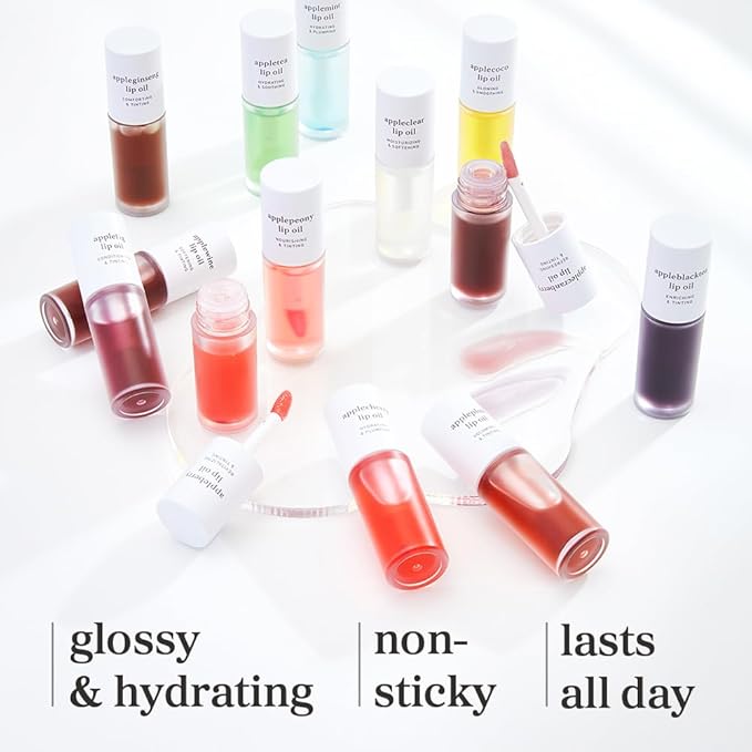 NOONI Korean Lip Oil Set - Appleberry & Appleplum | Long-Lasting, Moisturizing, Plumping, Revitalizing for Dry Lips, Waterproof, No Peel Off, Stocking Stuffers, lip plumper 0.12 FL Oz x 2ea