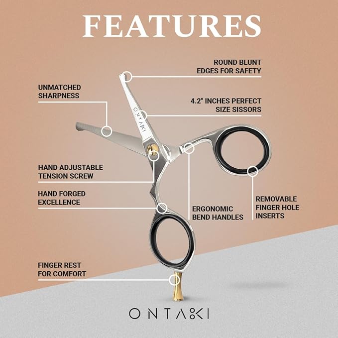 Ontaki 4.2" Japanese Steel Rounded-Tip Beard & Mustache Scissors - Silver - Precision 420C Steel Round-Tip Beard Shears - Safe Blunt Edges for Nose Hair Trimmer for Men - Versatile Eyebrow Scissors
