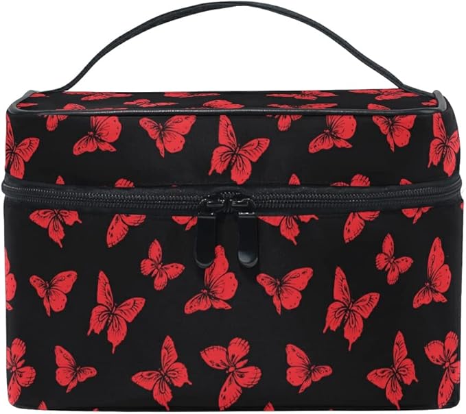 Butterfly Makeup Bag, Black Makeup Organizer Bags Toiletry Bag Box Travel Cosmetic Bag Make Up Train Case for Women Teen Girl Ladies