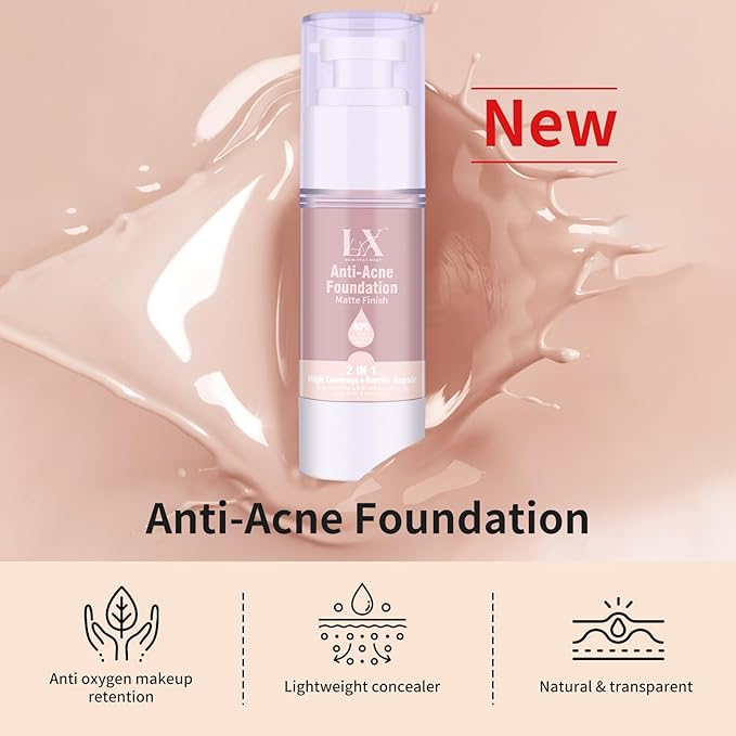 Acne-serum Foundation with Salicylic Acid & Vitamin E, Sensitive Skin Foundation Vegan & Non-Comedogenic for Acne Prone Skin Care, 108 Light